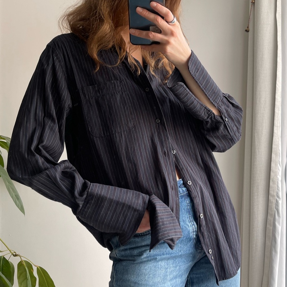 Vintage Hal Huber 100% Cotton Striped Black Button-Up Shirt